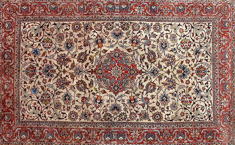 AN ANTIQUE ISFAHAN RUG, PERSIA,