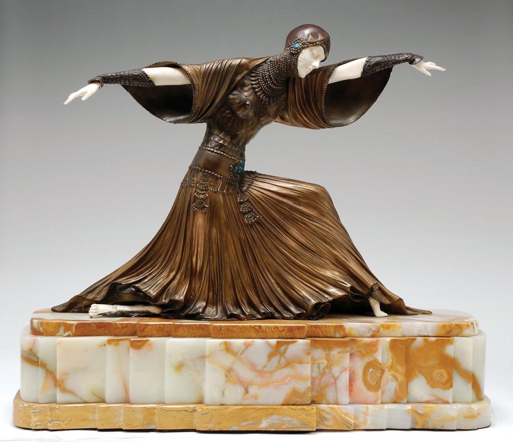 A BRONZE AND MARBLE FIGURE AFTER ?CLARA? BY DEMETRE CHIPARUS