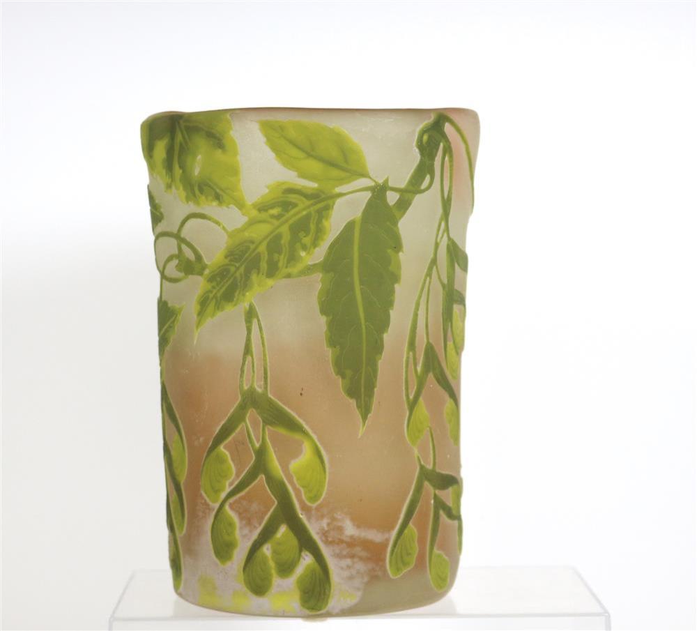 SIGNED GALLE CAMEO ART GLASS VASE, - H: 6 3/4 in.
