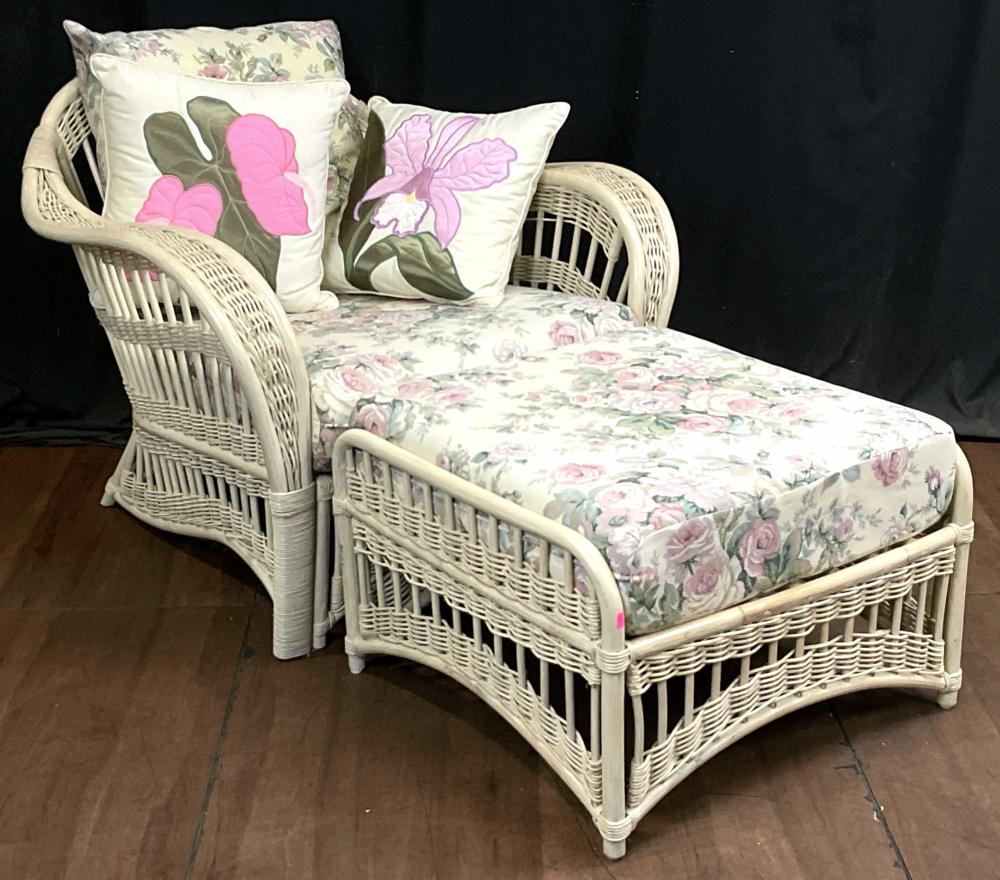 Traditional Wicker/ Rattan Club Chair & Ottoma