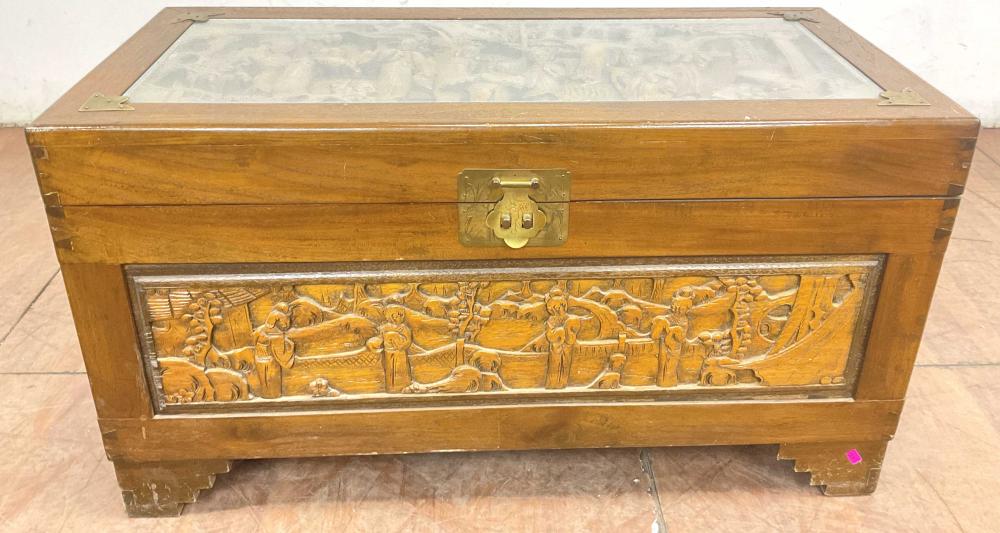 Chinese Carved Dragon Camphor Wood Trunk / Chest