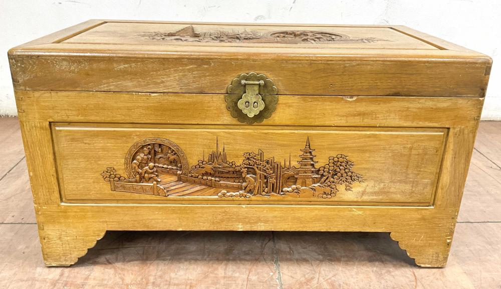 Antique Chinese Carved Camphor Wood Chest