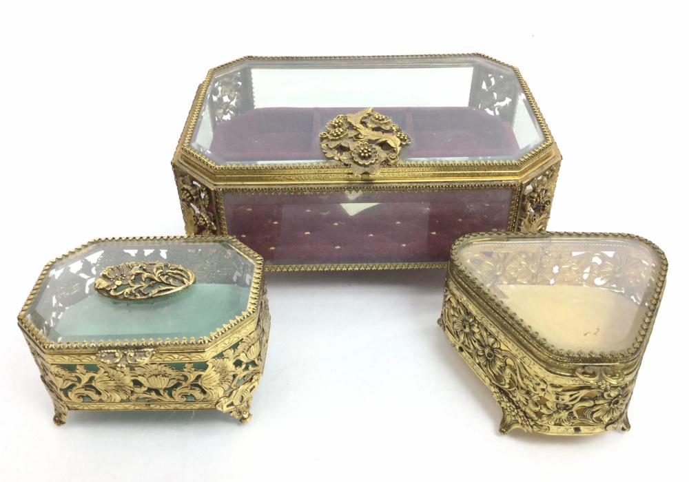 (3pc) Vintage Ormolu Jewelry Boxes