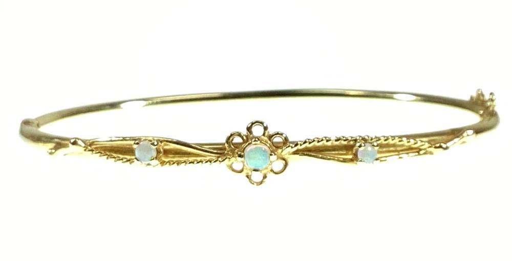 14K Yellow Gold Opal Bangle Bracelet