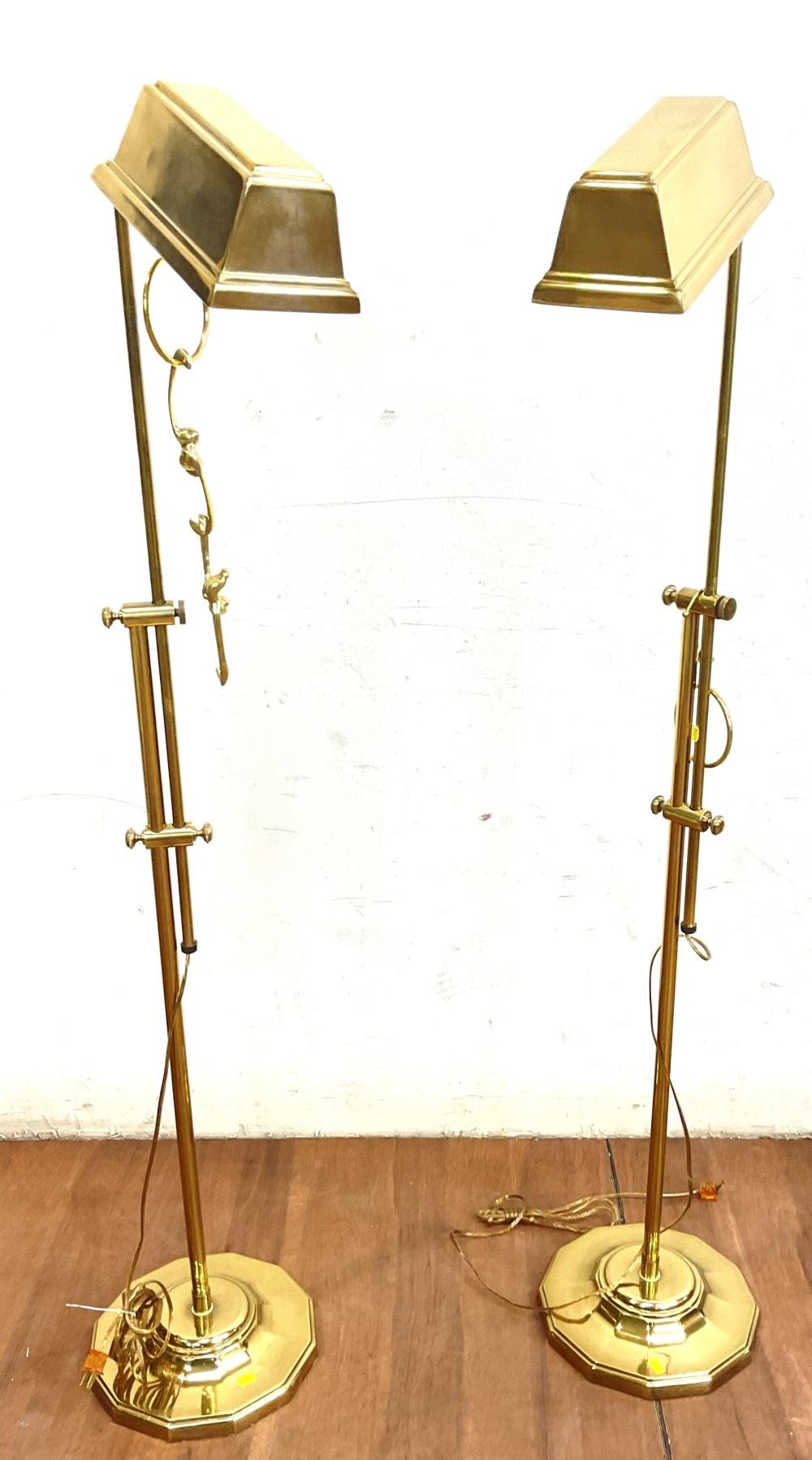 Pair Pharmacy Style Brass Adjustable Floor Lamps