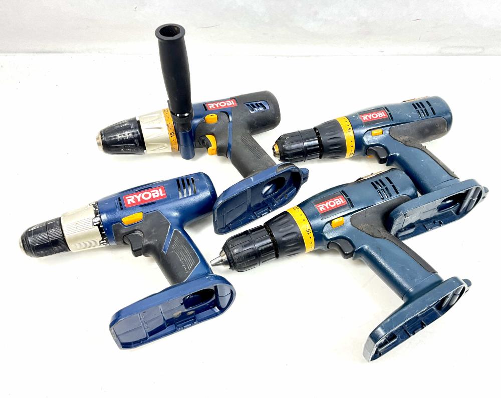 (4pc) Ryobi Cordless Power Drills W/ Accessories