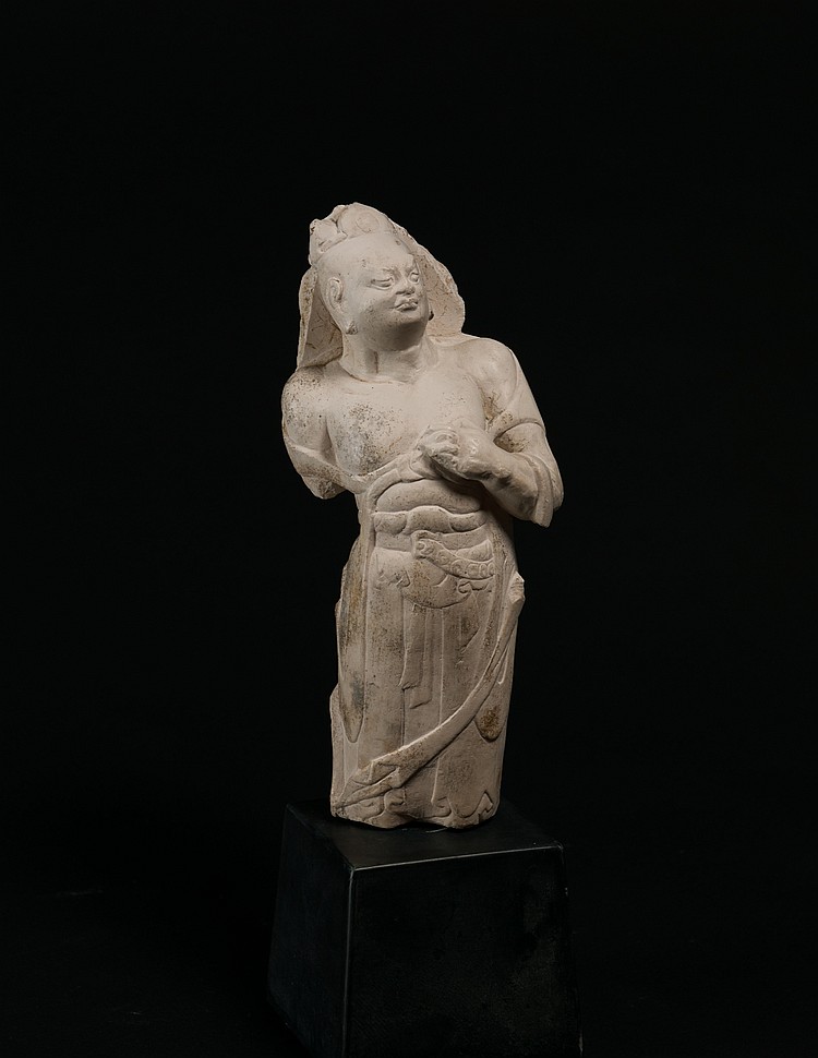 Northern Qi (550-557 AD)-White Marble Standing Dvarapala