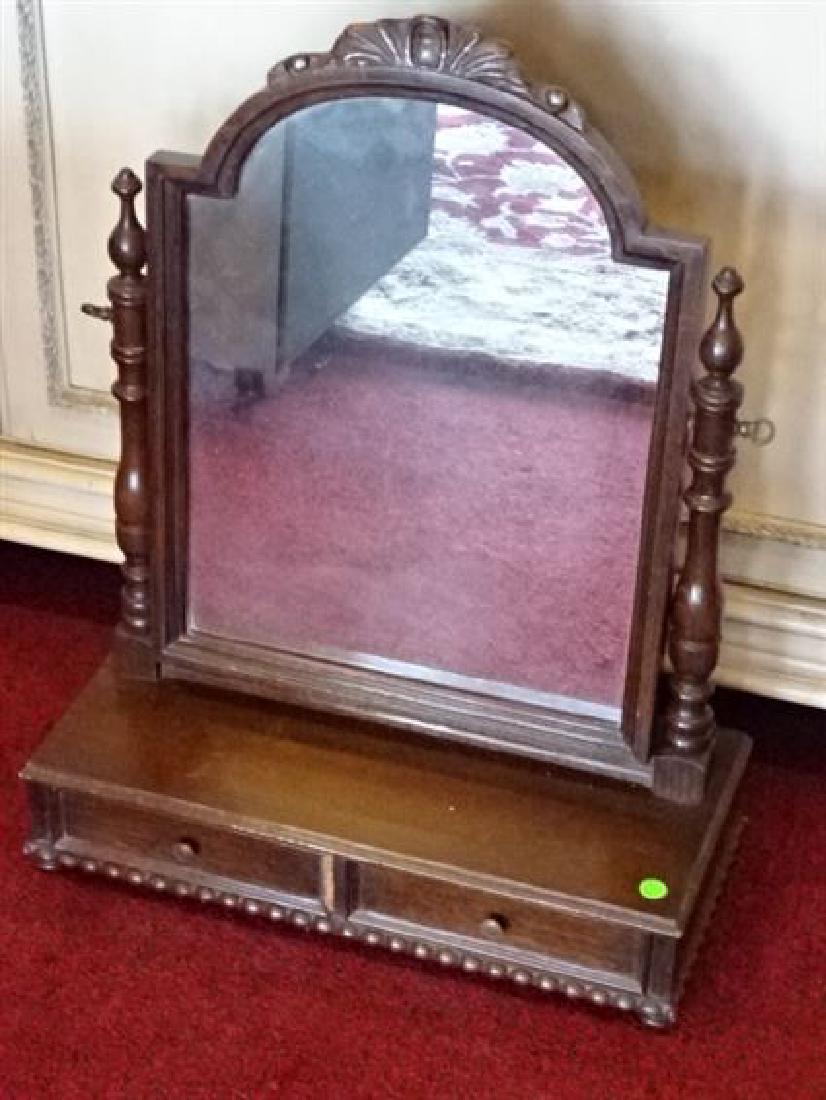 ANTIQUE WOOD VANITY MIRROR WITH 2 DRAWERS, GOOD VINTAGE