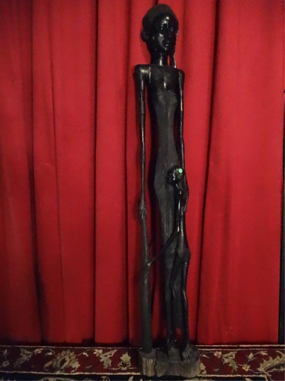 HUGE AFRICAN EBONY WOOD STATUE, FEMALE WITH CHILD