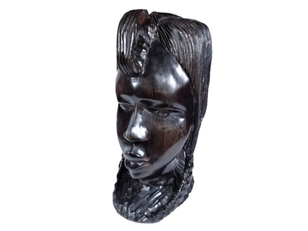 AFRICAN CARVED EBONY FEMALE BUST, EXCELLENT CONDITION