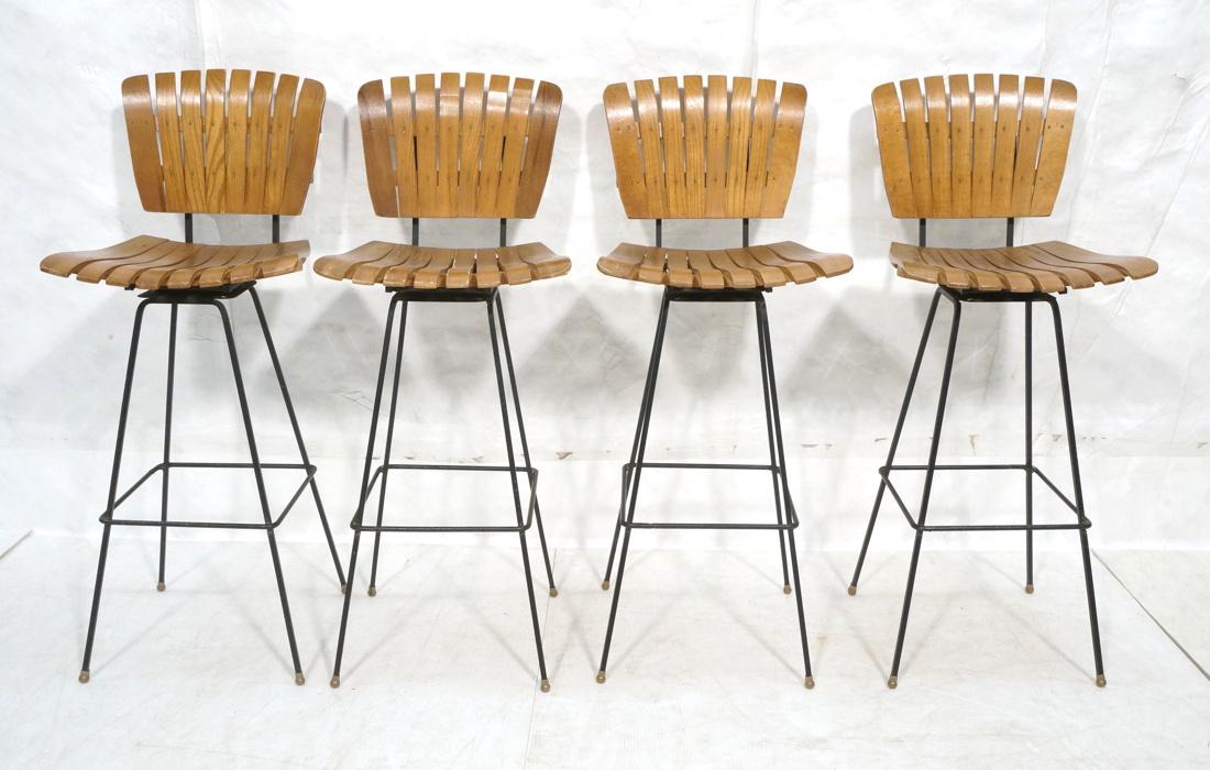 Set 4 ARTHUR UMANOFF style Slat wood Bar Stools.