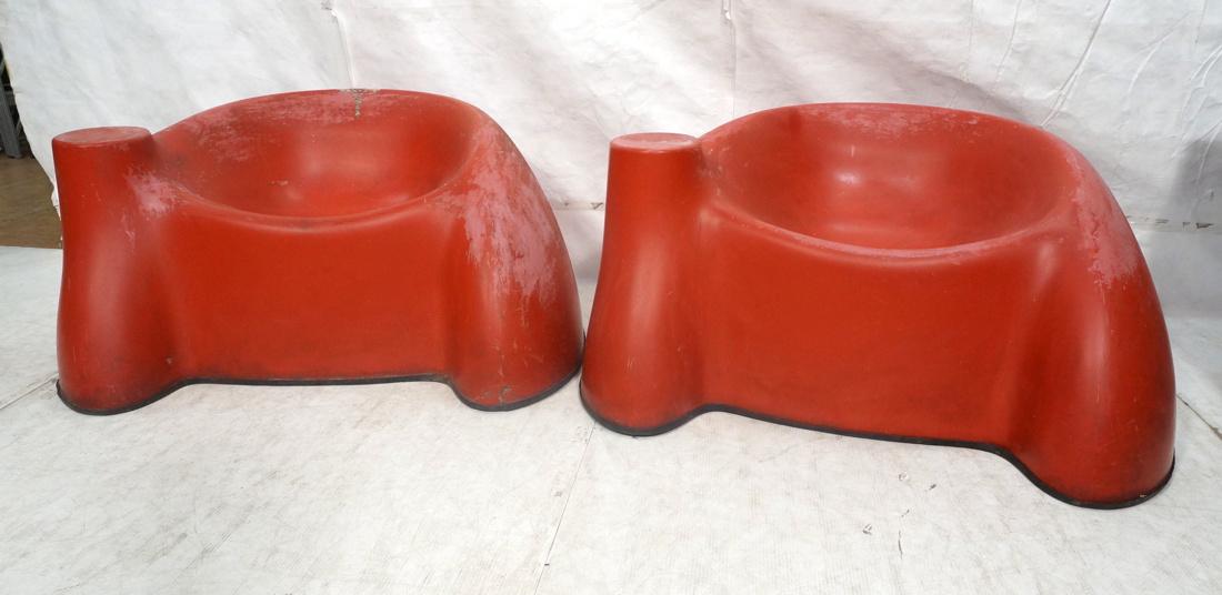 Pair Wendell castle Molar Chairs. Red Fiberglass