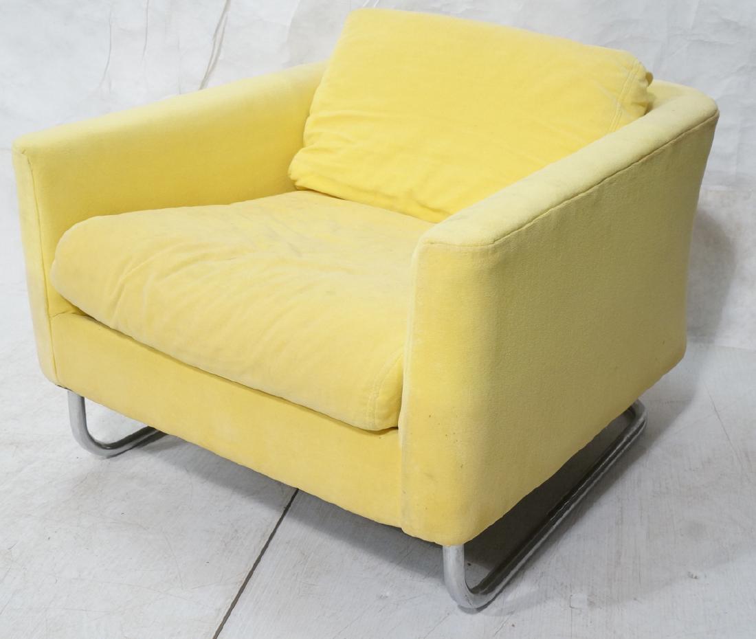 Lemon Yellow Velvet Chrome Tube Lounge Chair. Thi