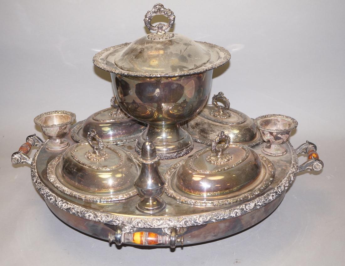 Antique Silver Plate Serving Tray Soup Tureen. Un