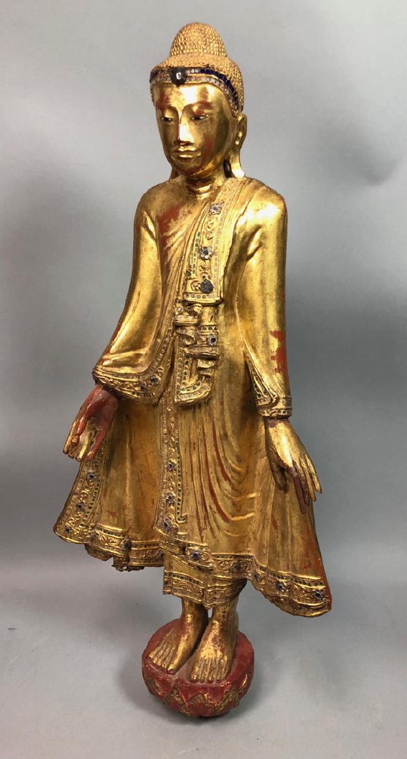 Carved Gilt Wood Burmese Asian Figure. Carved for