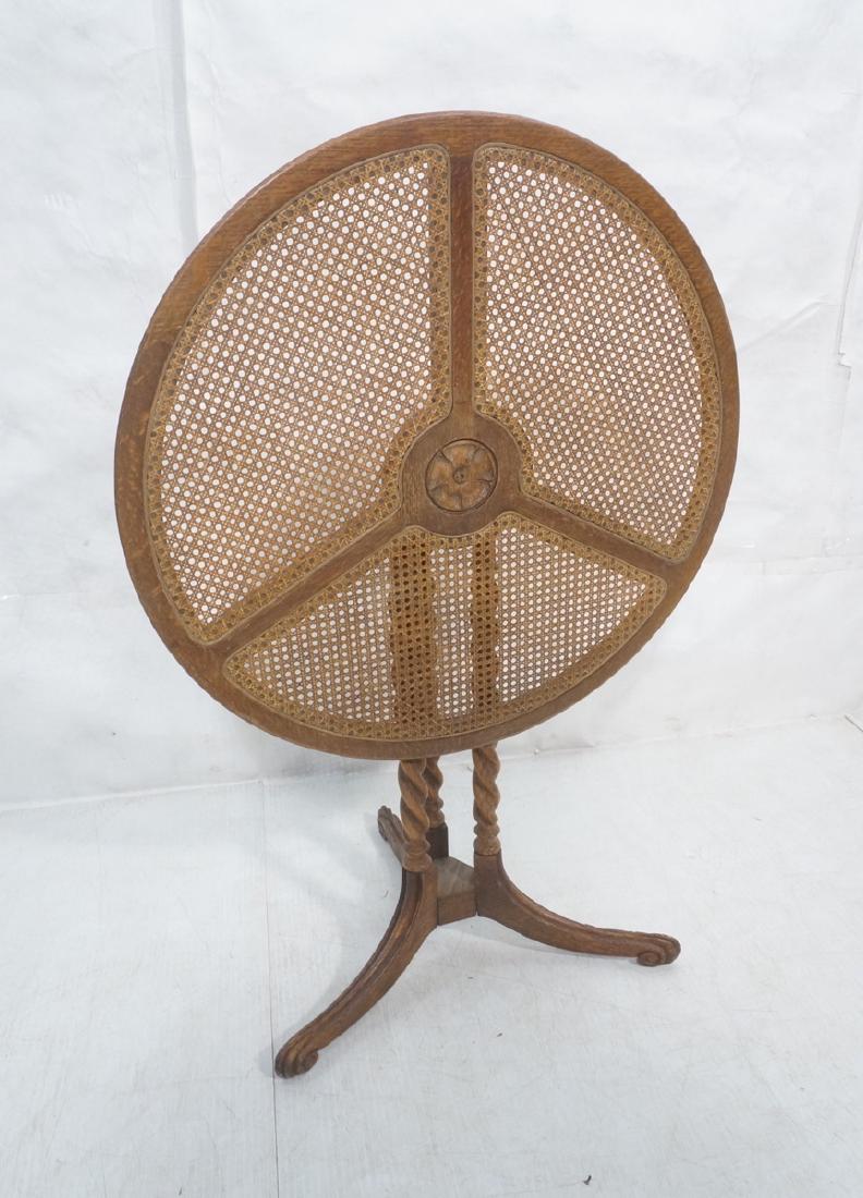 Round Oak Tilt Top Side Table. Round top with wov