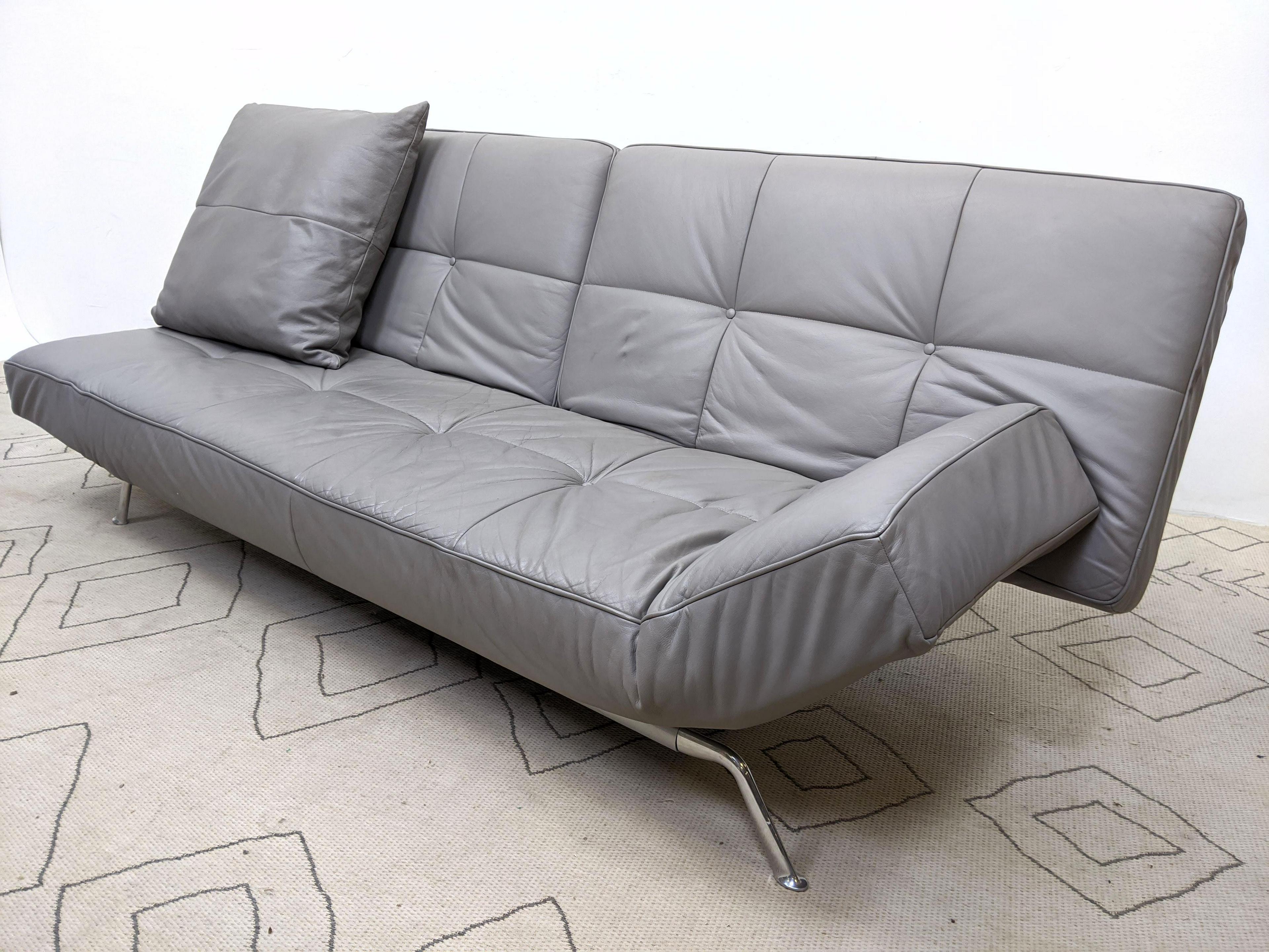LIGNE ROSET "SMALA" Convertible Sofa. Gray Leather Sofa