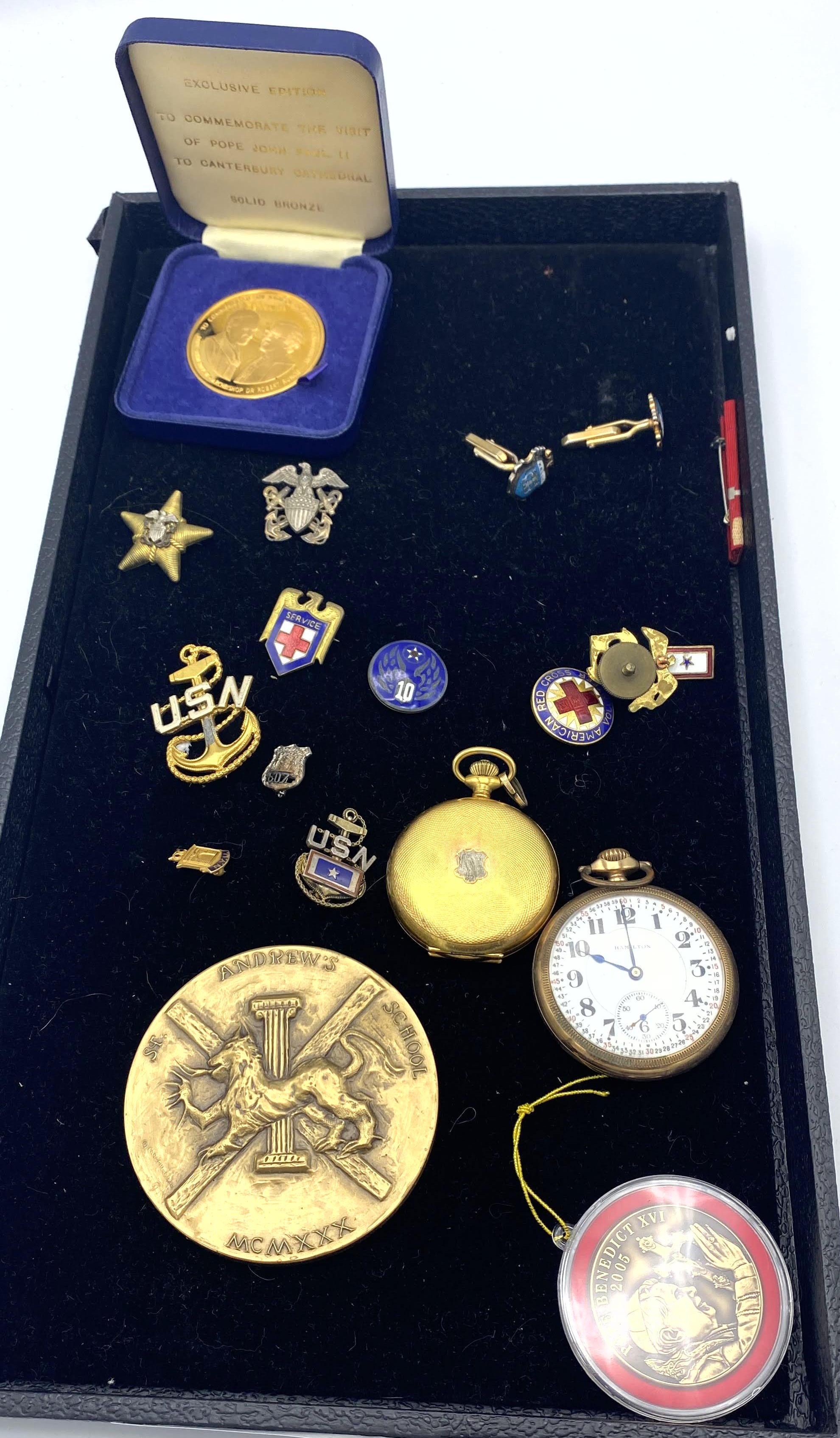 Mixed Lot Medals and Pocket Watches. Some military.
