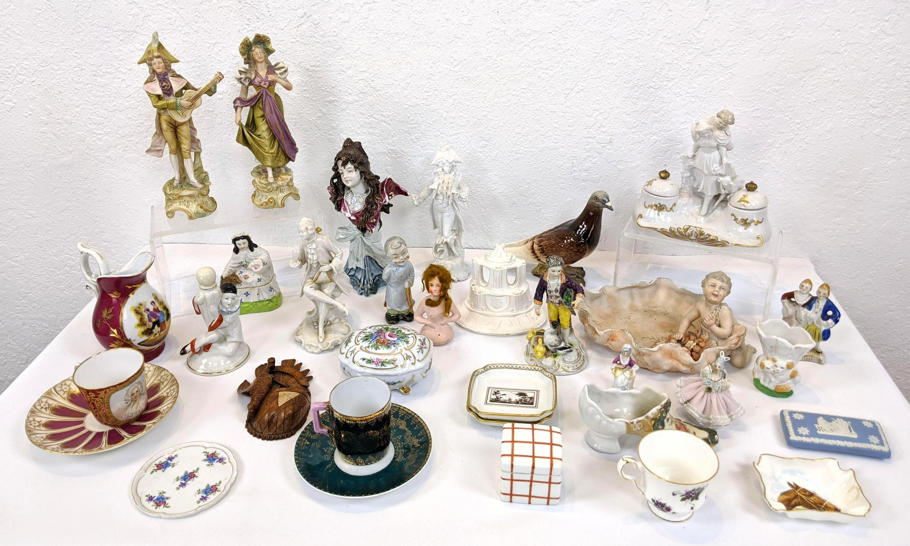 Mixed Vintage Porcelain Ceramic Decorative Lot. Inkwell