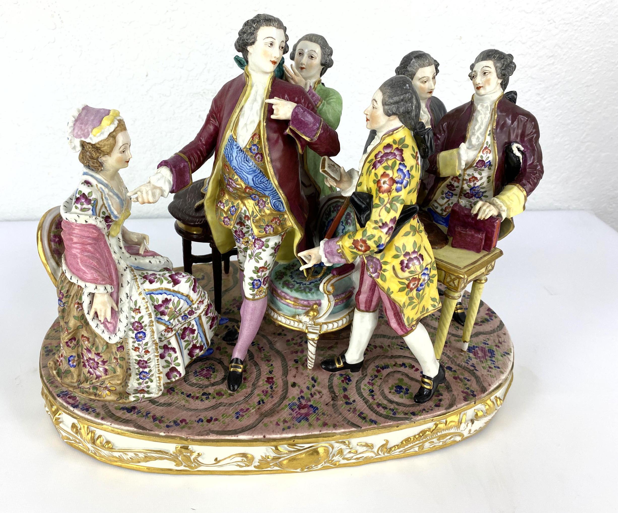 Meissen Style Figural Porcelain Grouping. Hand Painted