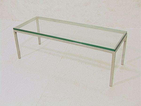 Florence Knoll Style Glass Chrome Coffee Table.