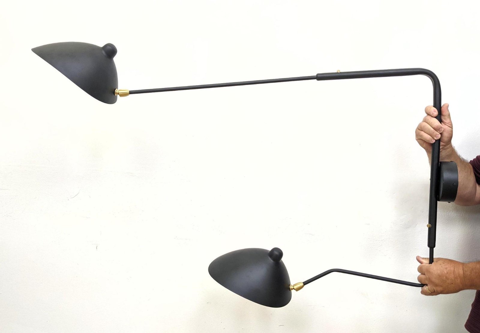Serge Mouille style Double Arm Wall Sconce. Flared bla