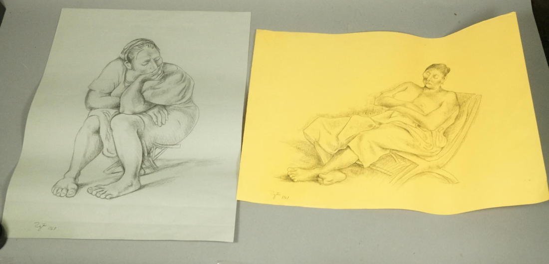 2pcs Francisco Zuniga Attributed Graphite Drawing