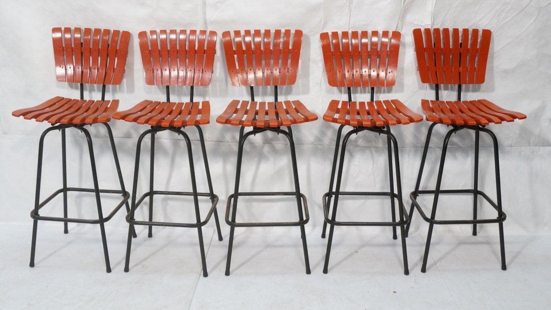 Set 5 ARTHUR UMANOFF Style Slat Bar Stools. Black