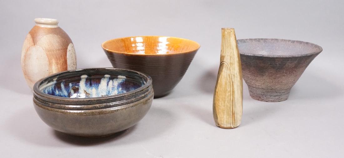 5 Pc American Studio Pottery Vase and Bowl lot. A