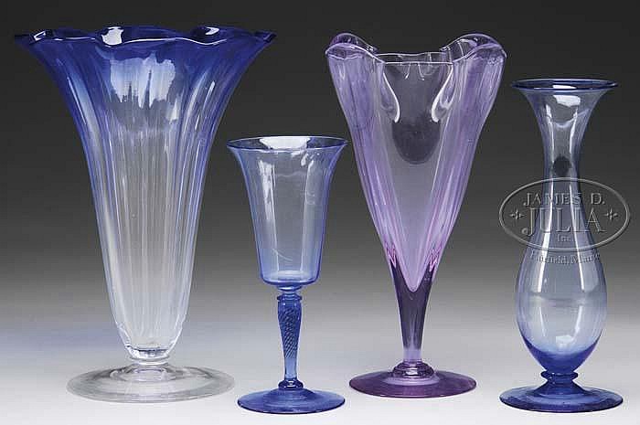 FOUR BLUE STEUBEN PIECES.