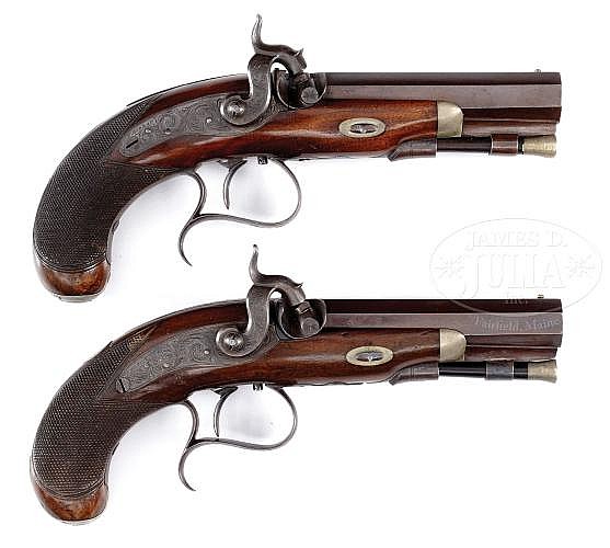 FINE CONDITION HIGH QUALITY PAIR OF AMERICAN PERCUSSION POCKET PISTOLS BY V