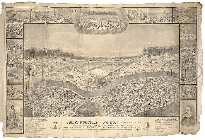 LARGE LITHOGRAPH OF ANDERSONVILLE PRISON, CAMP SUMTER, GEORGIA, 1864.