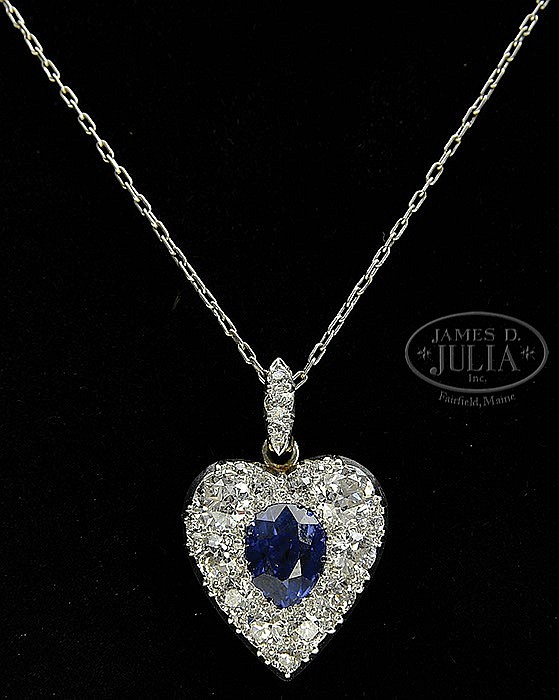 TIFFANY & CO. DIAMOND & SAPPHIRE HEART NECKLACE.