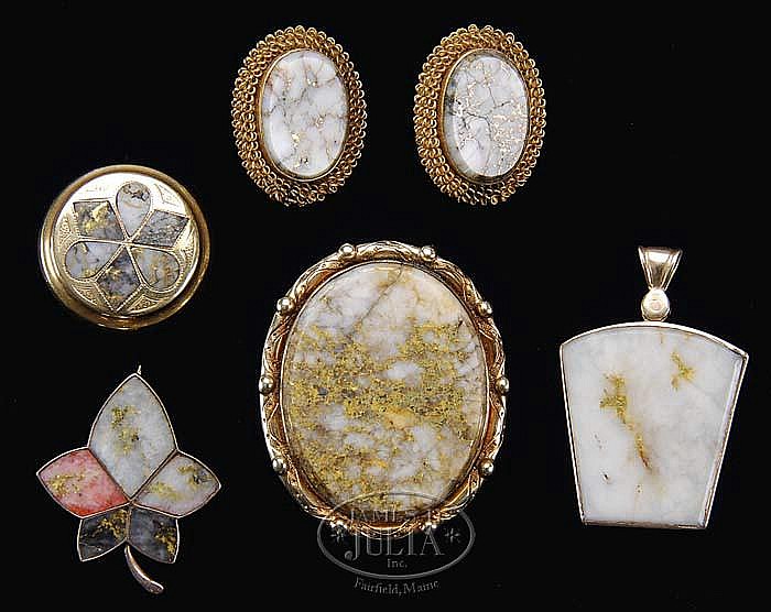 LOT OF CALIFORNIA GOLD QUARTZ JEWELRY.