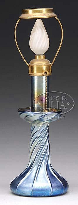 TIFFANY STUDIOS BLUE CANDLE LAMP BASE.
