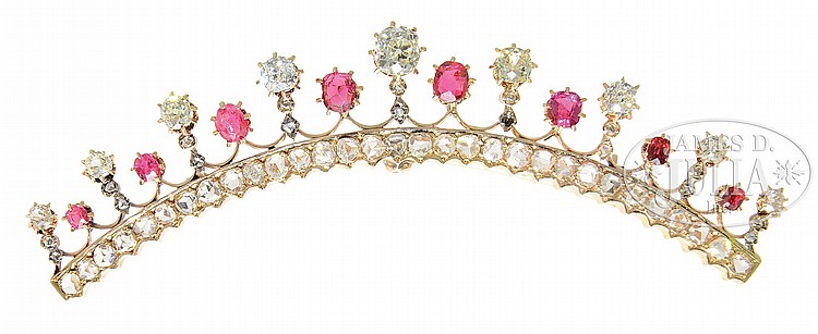 ANTIQUE ROSE GOLD DIAMOND & RUBY BROOCH.