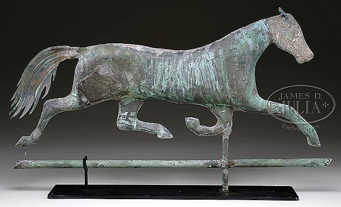 FULL BODY COPPER RUNNING HORSE WEATHERVANE, A.L. JEWELL.