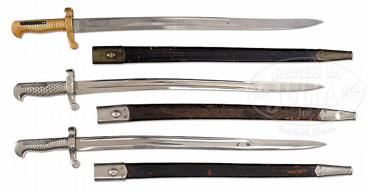 GROUP OF 3 SCARCE VARIANT WINCHESTER MODEL 1866 MUSKET BAYONETS.
