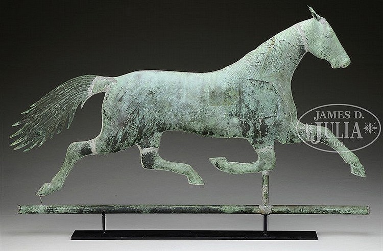 FINE JEWELL RUNNING HORSE FULL BODY COPPER WEATHERVANE.