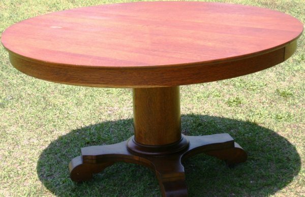 Round quartered oak dining table 54" dia.