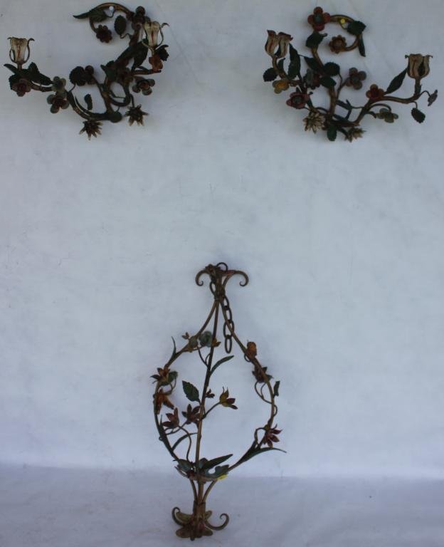 Lot of 3 painted wrought iron candle holders