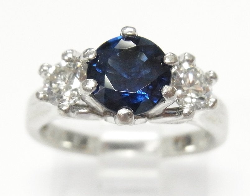 1.25ct Natural Blue Sapphire Fine Diamond Platinum Ring