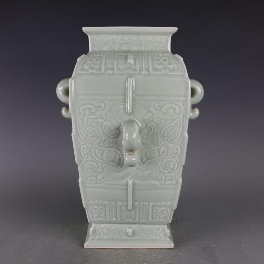 Chinese celadon glazed square vase