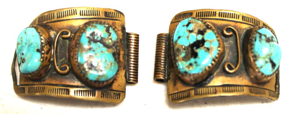 Two Antique Turquoise Watch Brackets, 1 1/2" x 1", EC