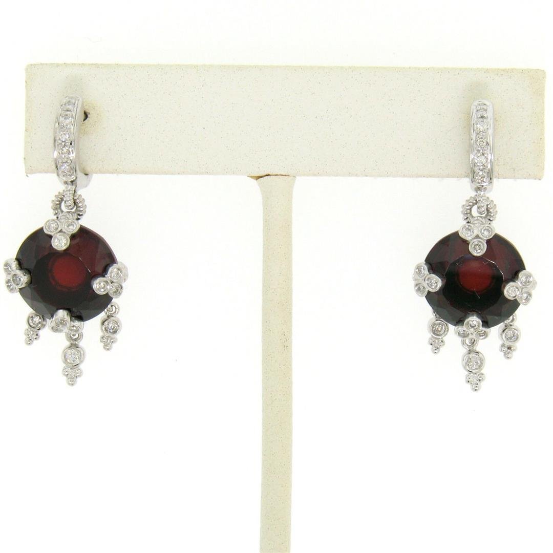 14k White Gold 11.2 ctw Round Garnet Dangle Earrings w/