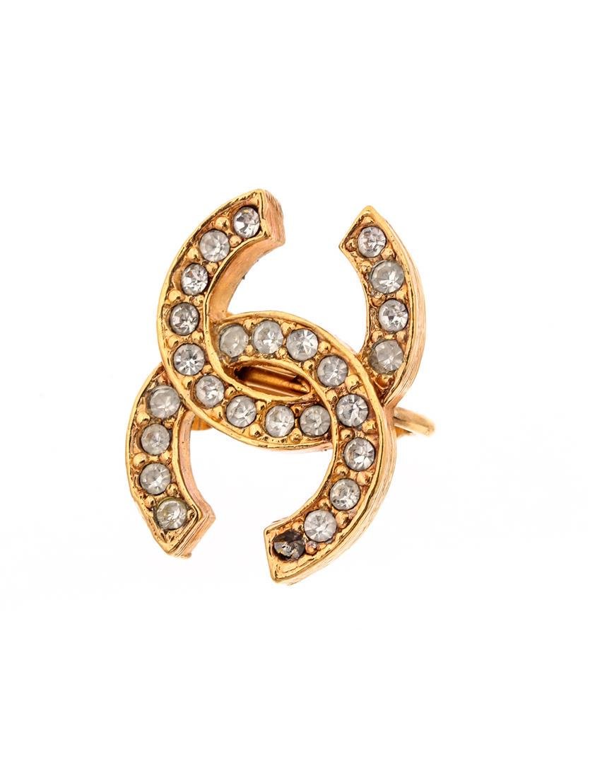 Chanel Vintage Gold Rhinestone CC Clip On Earrings