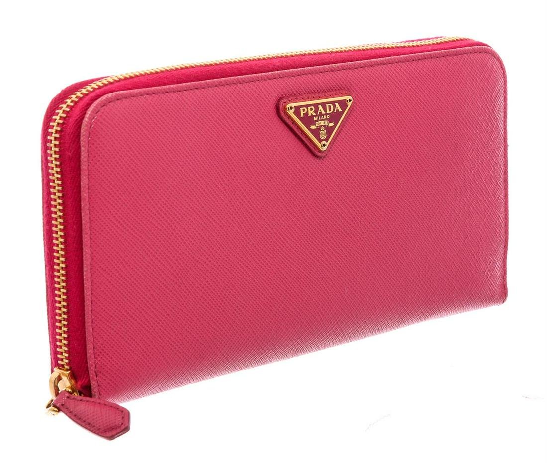 Prada Pink Saffiano Leather Continental Zip Wallet