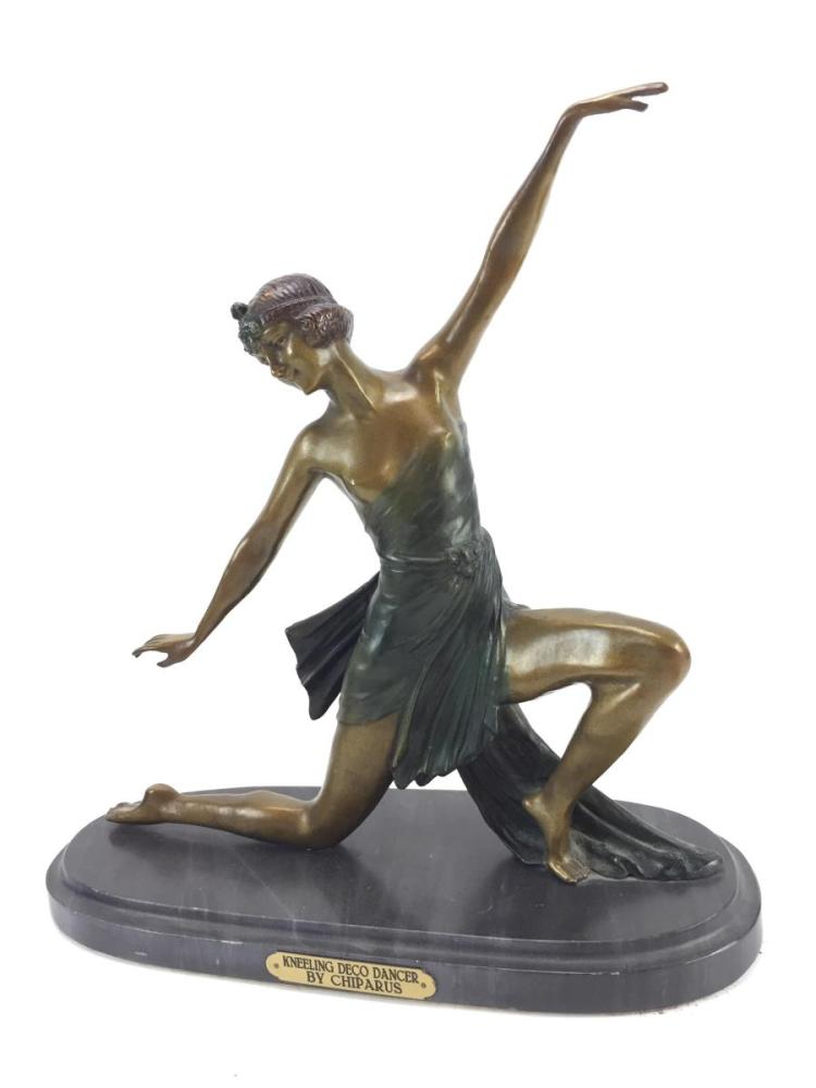 Demetre Chiparus, "Kneeling Art Deco Dancer" Bronze Sculpture