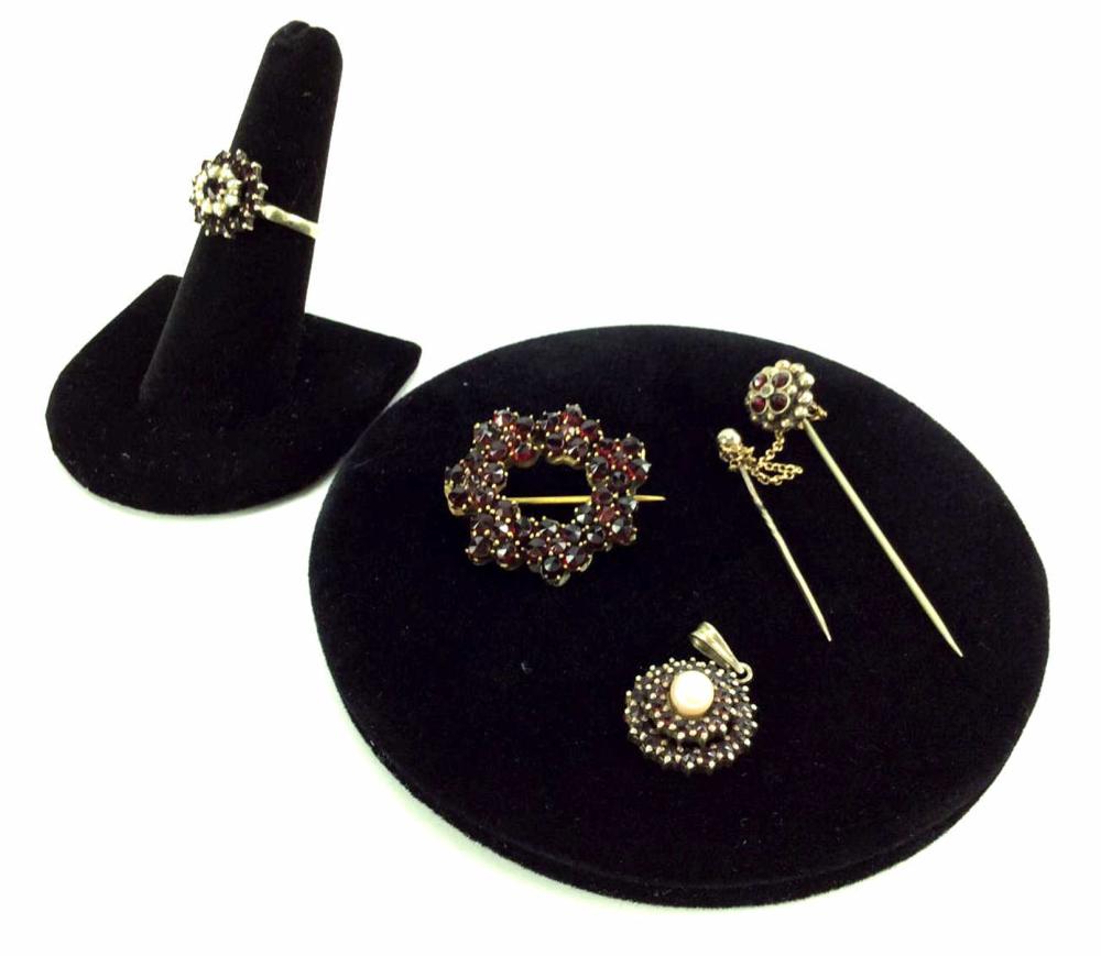 19th C. Bohemian Garnet & Pearl Jewelry Set