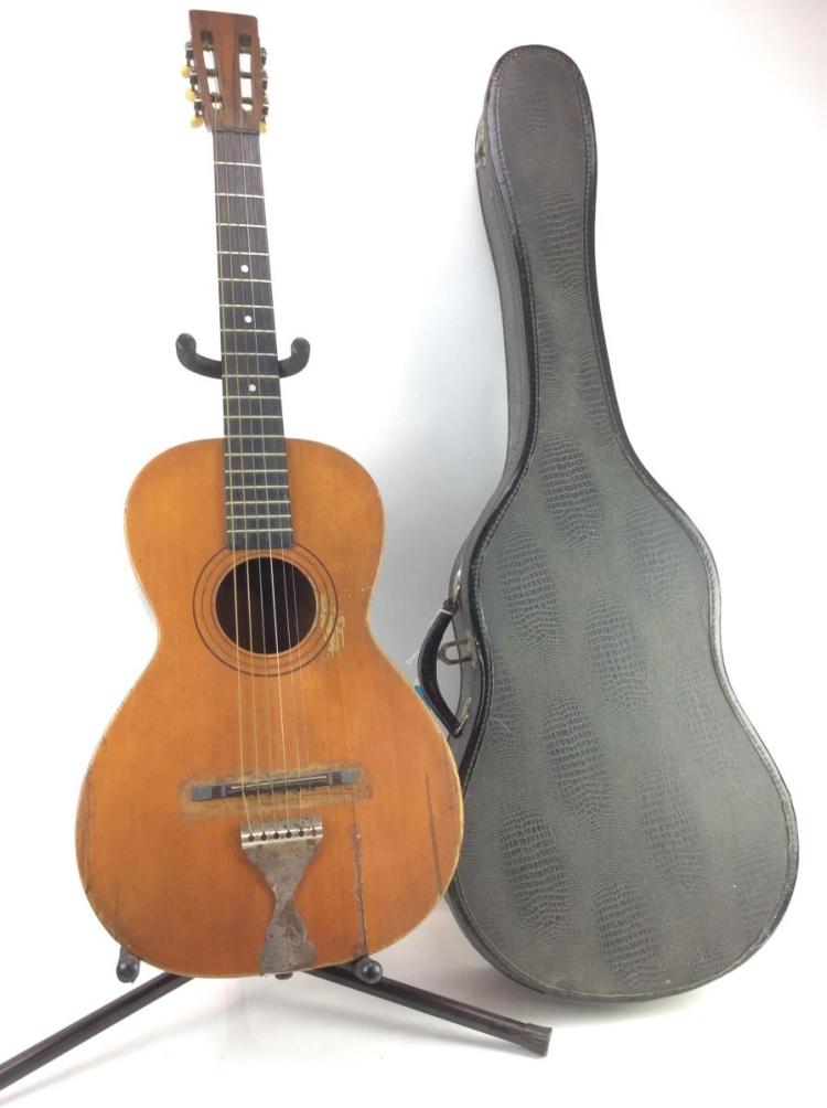 20th C. Parlor Acoustic Guitar w/ Case